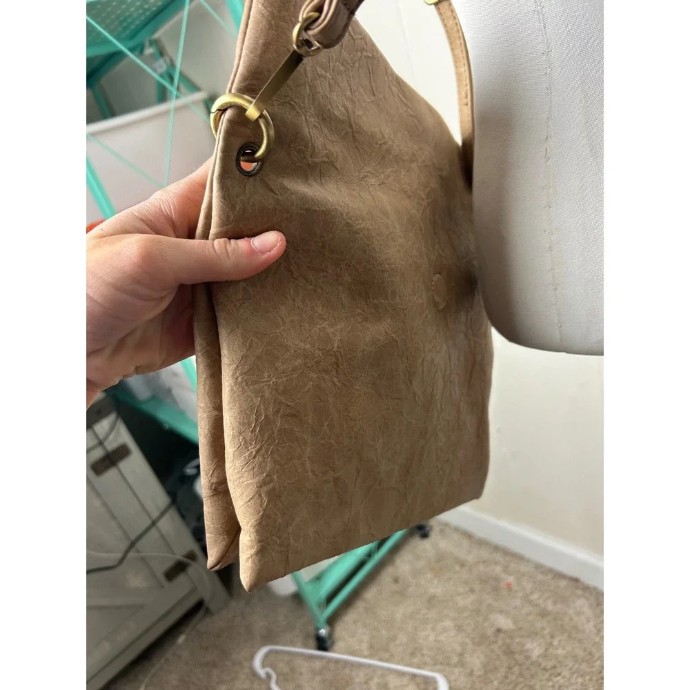 Anthropologie Tan Crossbody Bag Neutral Boho Faux Leather Chic Preppy Minimalist